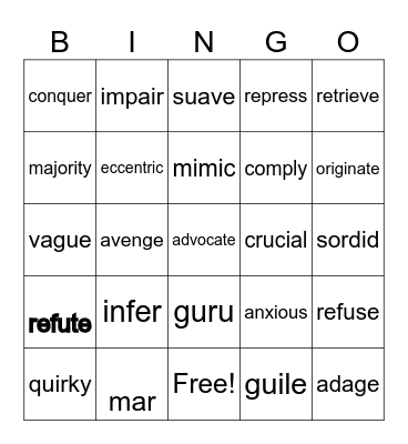 Vocabulary Bingo Card