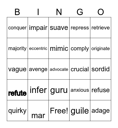 Vocabulary Bingo Card