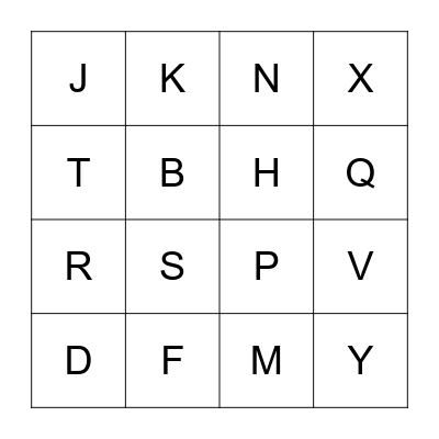 Letters Bingo Card