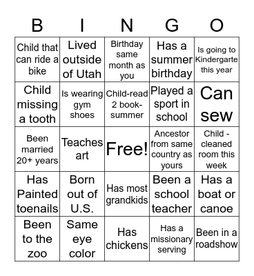 Getting to Know You Bingo Card