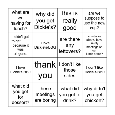 Safety Meeting Bingo Card