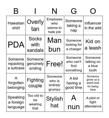 Airport People Watching Bingo Card