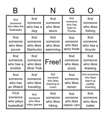 Get to Know You BINGO! Bingo Card