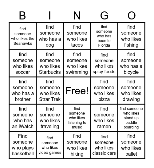 Get to Know You BINGO! Bingo Card