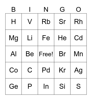 ELEMENTS Bingo Card