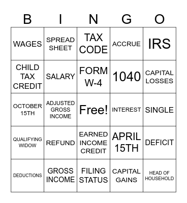 END OF TAX SEASON Bingo Card