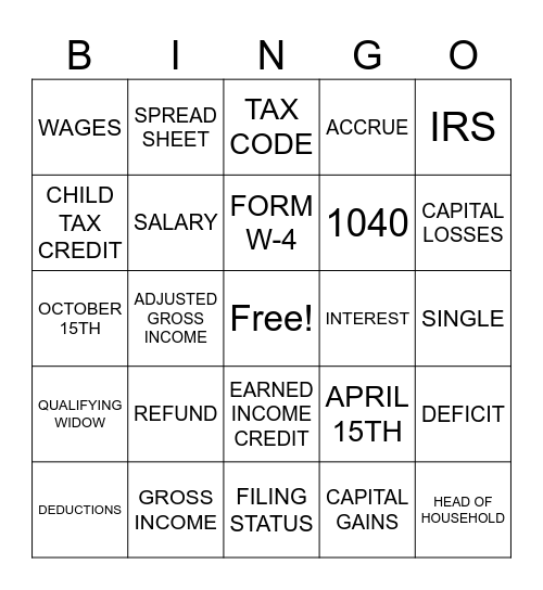 END OF TAX SEASON Bingo Card