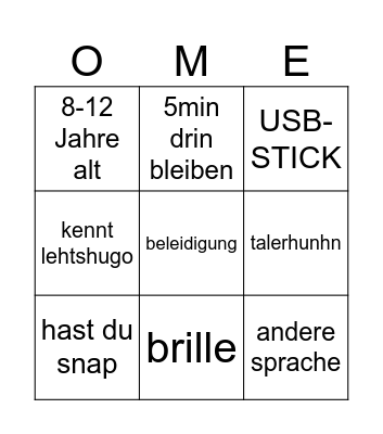 OME TV BINGO Card