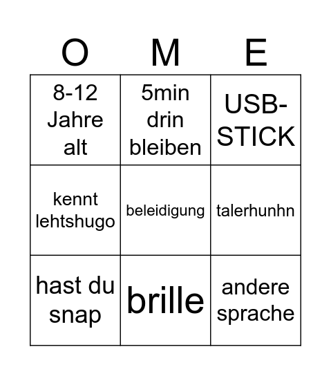 OME TV BINGO Card