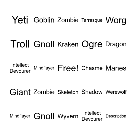 D&D Bingo Card
