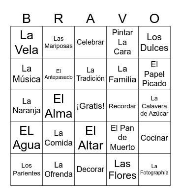 Día de Los Muertos Bingo Card