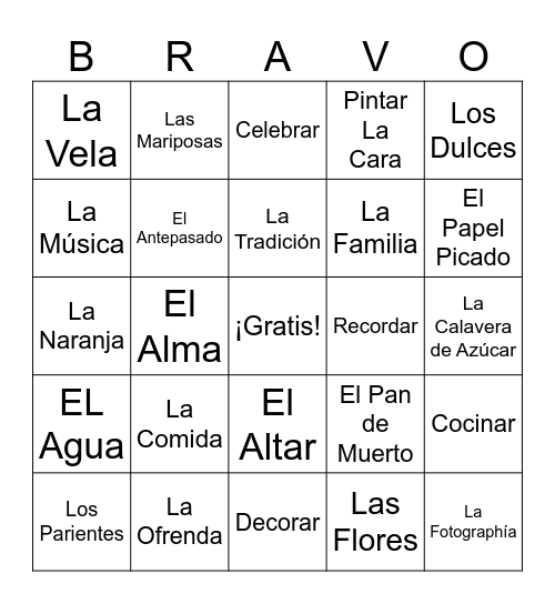 Día de Los Muertos Bingo Card
