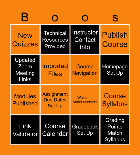 Halloween Canvas Course Set Up Bingo Card