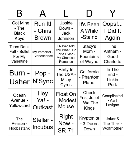 2000's Staff Picks Bingo Card