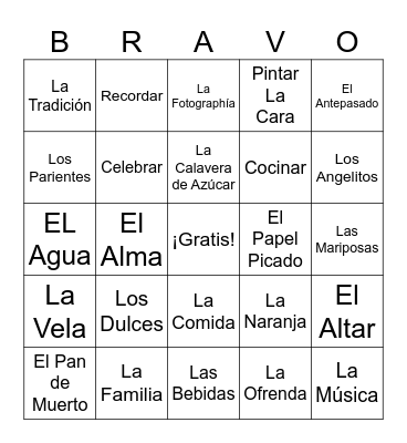 Día de Los Muertos Bingo Card