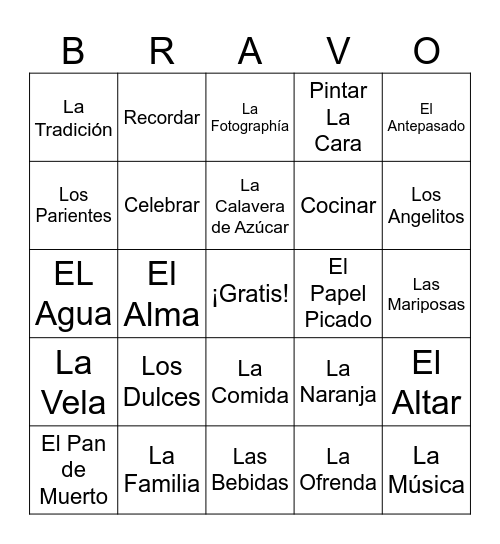 Día de Los Muertos Bingo Card