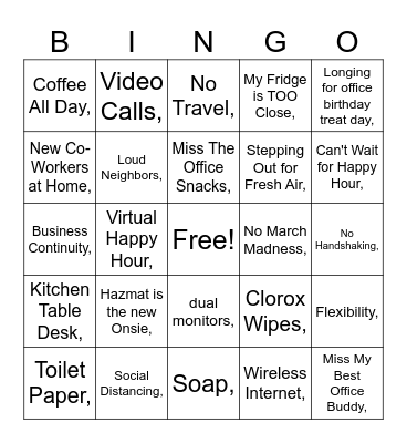 Work from Home BINGO Card