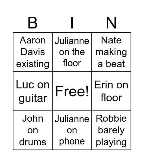 Music Room Bingo Card