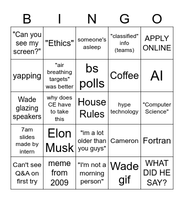 CSCE 481 Bingo Card