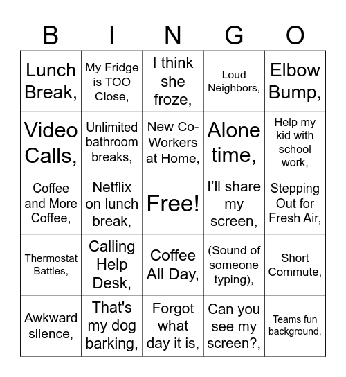 WFH BINGO! Bingo Card