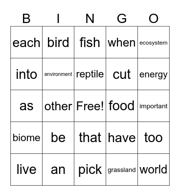 October Vocabulary Bingo Card