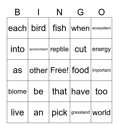 October Vocabulary Bingo Card