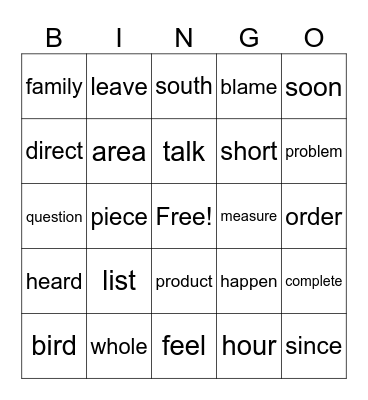Lesson 6 review Bingo Card