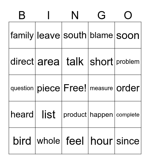 Lesson 6 review Bingo Card