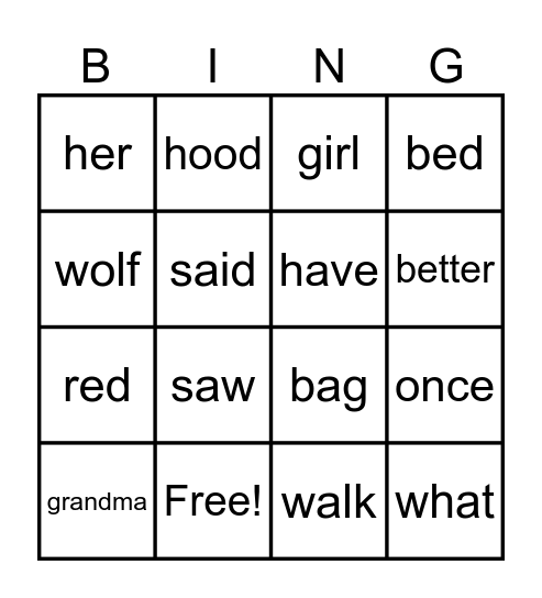 Little Red Riding Hood Bingo Card