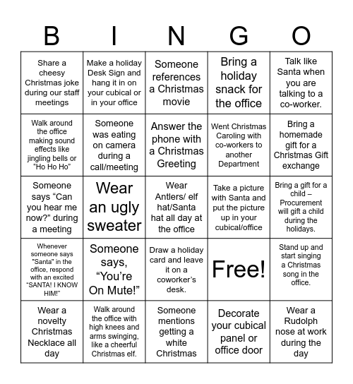 Procurement Christmas Bingo Card