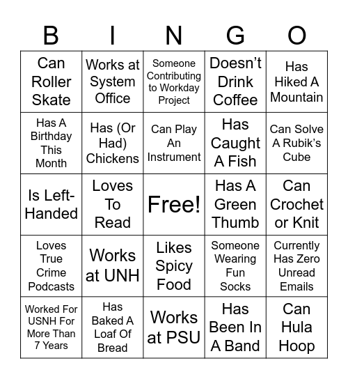 USNH HR Bingo Card