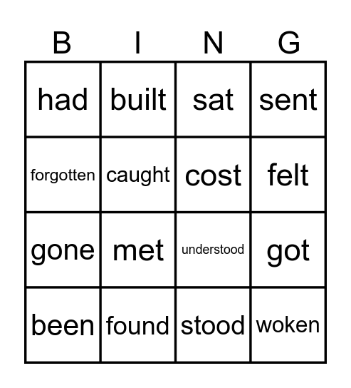 Past participle verbs Bingo Card