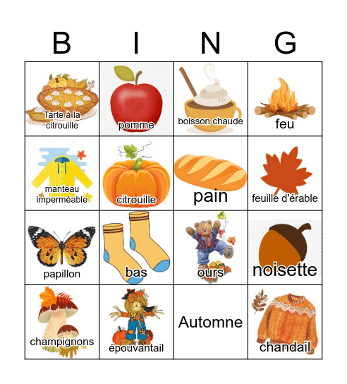 Automne Bingo Card