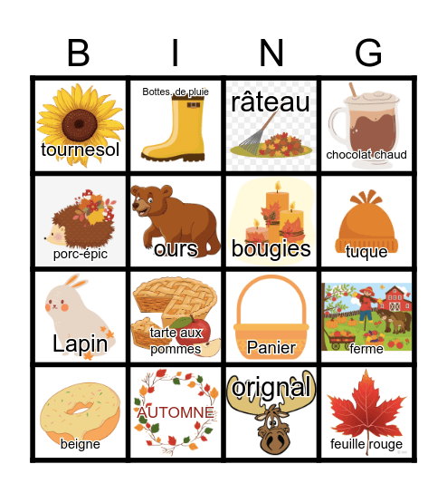 Automne Bingo Card