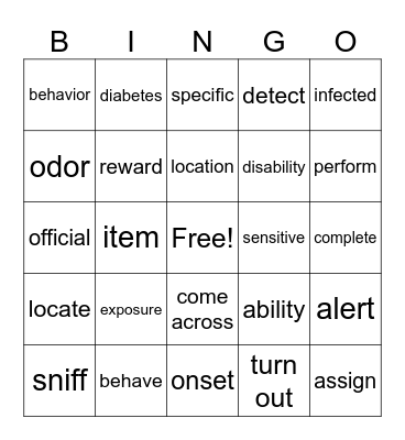 Sniffer Dogs Vocabulary Bingo Card