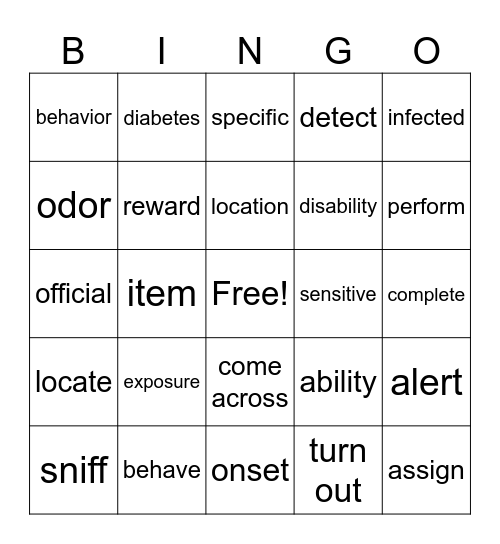 Sniffer Dogs Vocabulary Bingo Card