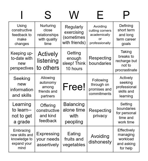 Wellness Bingo Card