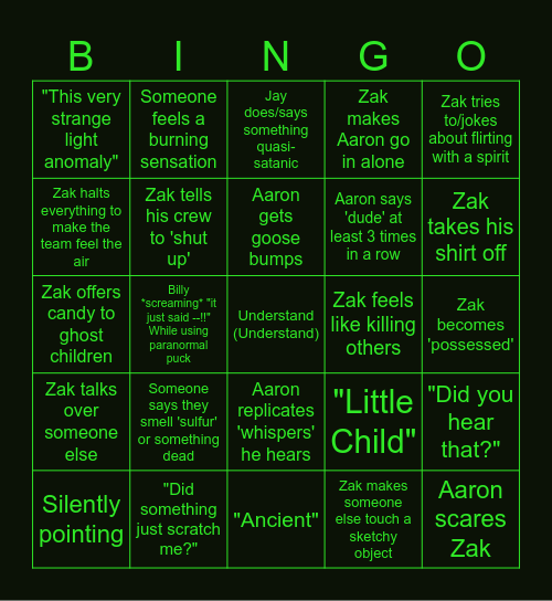 Ghost Adventures Bingo Card