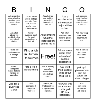 Career Fair BINGO Card