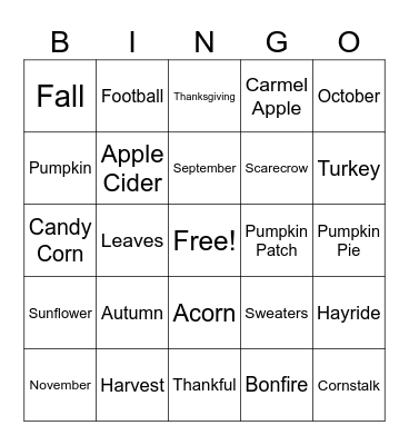 Fall Bingo - 5th grade parent night Bingo Card