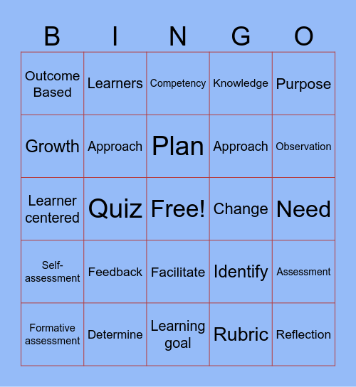 Assessment Bingo Card