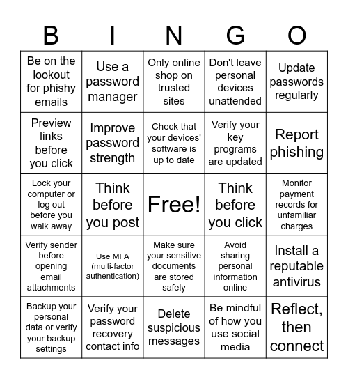 Cybersecurity Bingo Card