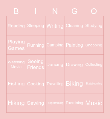 hobbies Bingo Card