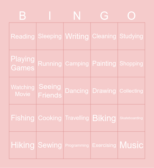 hobbies Bingo Card