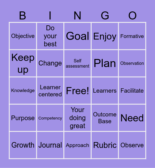 Assessment Bingo Card