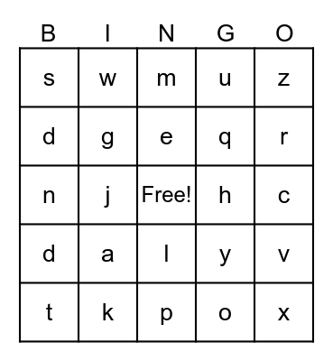 Alphabet Bingo Card