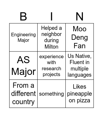 Meeting other students Bingo Card
