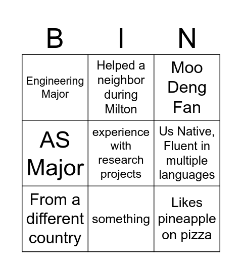 Meeting other students Bingo Card