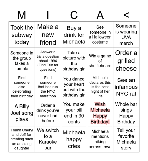 Happy Birthday Bingo Card