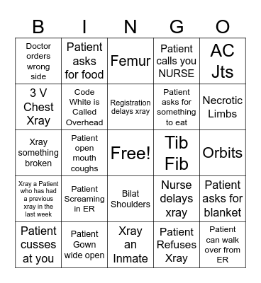 XRAY BINGOOOO Bingo Card